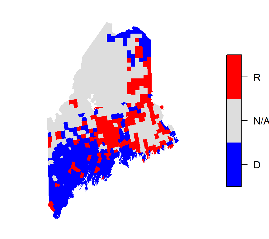 Map of 2012 election results shown in a qualitative color scheme. Note the use of three hues (red, blue and gray) of equal lightness and saturation.