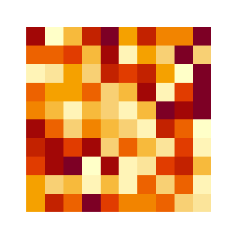 A simple raster object defined by a 10x10 array of cells or pixels.