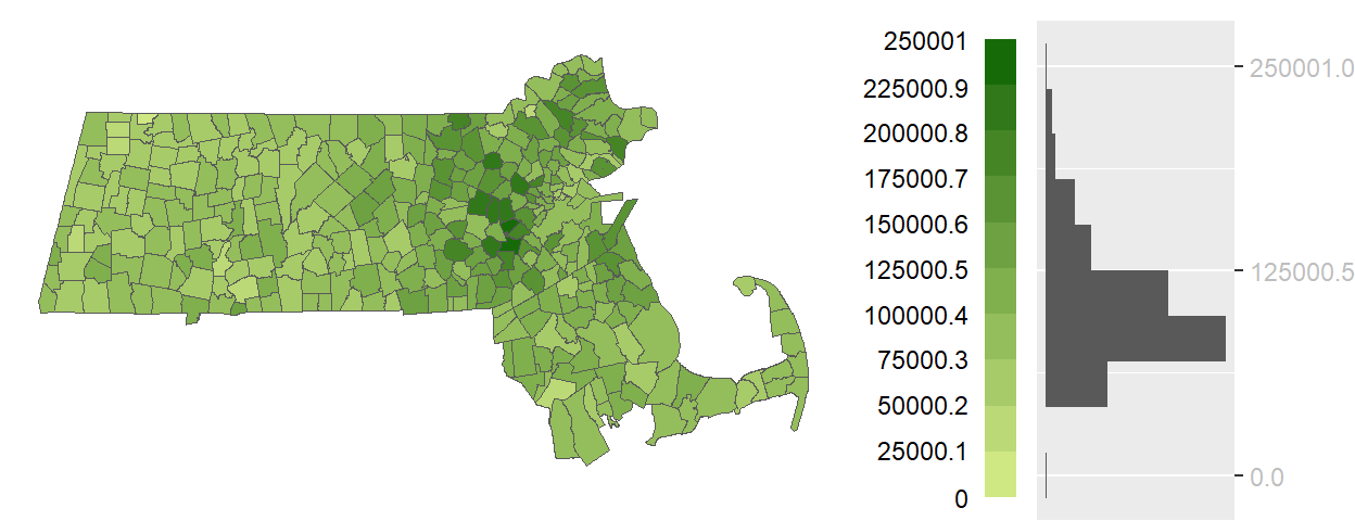 An equal interval choropleth map using 10 bins.