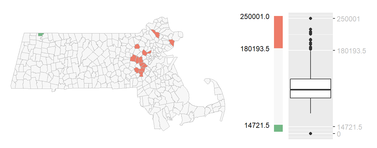 Example of a boxplot outlier choropleth map.