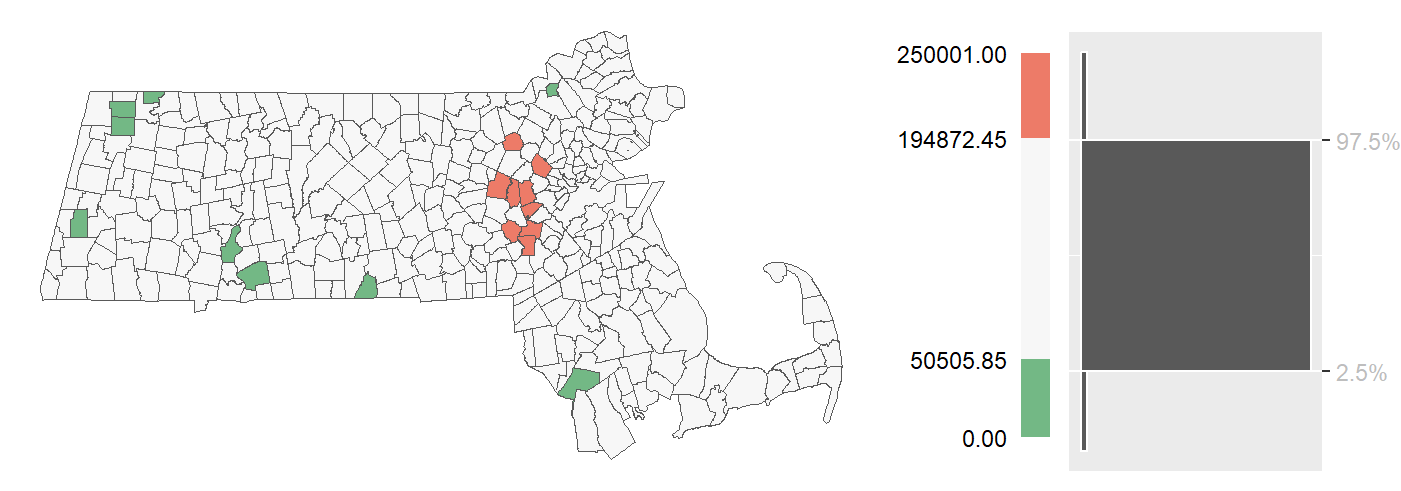 Example of a quantile outlier choropleth map where the top and bottom 2.5% regions are characterized as outliers.