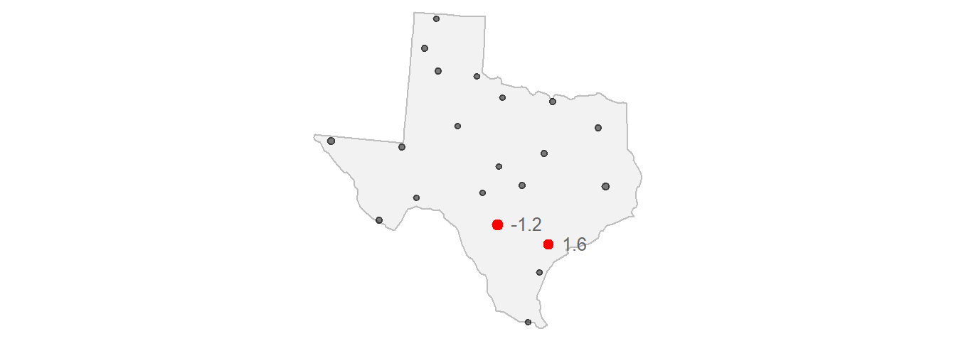 Locations of two sample sites used to demonstrate the calculation of *gamma*.
